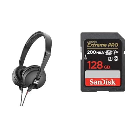 Sennheiser HD 25 LIGHT Lightweight On-Ear DJ & Monitoring Headphones & SanDisk 128GB Extreme PRO SDXC card + RescuePRO Deluxe Cover