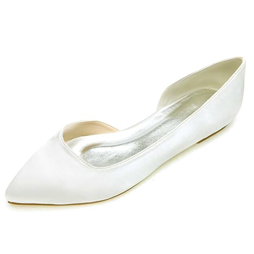 Women's Pointy Toe Satin Flat Shoes Comfortable Closed Toe Work,Slip On Ballet Flat Comfortable Dress Shoes Walking