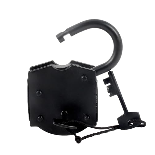 Image of Handmade Antique Style Iron Padlock with 2 Keys, Vintage Black Heavy Duty Lock 4 inch