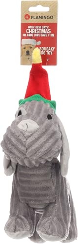 Flamingo Hundespielzeug – WEIHNACHTSSPIELZEUG – Aviana Hund Grau – 22 cm – Plüsch- und Cordstoffspielzeug mit Quietscher