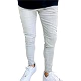 JGG.Men スキニーパンツ スキニーデニム ジェギング jegging スキニー スーパースキニー スウェットデニム タイト ジョグジーンズ ジーパン ユニセックス ストレッチ ダメージジーンズ (JP, アルファベット, M, ⑩High Light Grey)