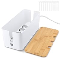 QOUBNIC Kabelmanagementbox, Kabelmanagement Box Aufbewahrungsbox für Kabel mit Bambusdeckel, Kabelaufbewahrungsbox zum Verstecken von Kabeln Organisieren von Computerverkabelung und Losen Kabeln