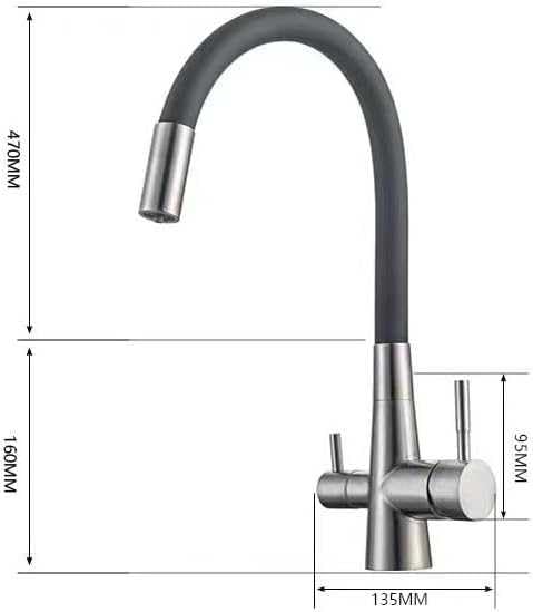 Grifo de filtro de agua de 3 vías, grifo mezclador de fregadero de acero inoxidable, grifo mezclador de cocina de 1 agujero, boquilla giratoria, 2 salidas de agua, grifo mezclador cepillado para