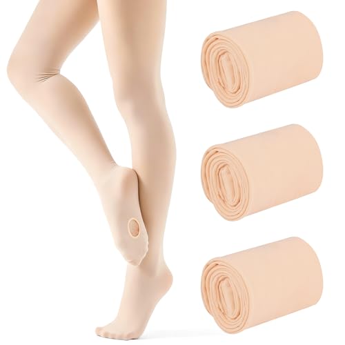 Cooraby 3 Pairs Girls Ballet Dance Tights Transition Tights Convertible Dance Leggings 6-14Y