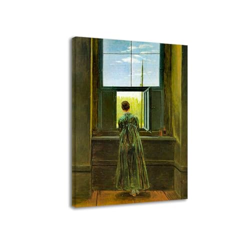 Tableau Femme à une fenêtre reproduction peinture à l'huile impression toile déco murale rétro