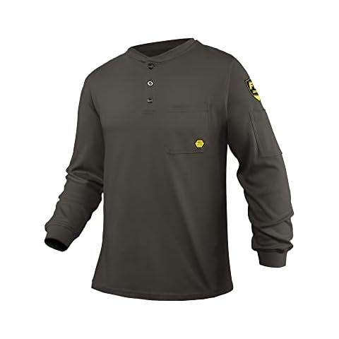 PTAHDUS FR Shirts for Men, 5.5oz Flame Resistant Shirts Long Sleeve for Summer, CAT2/HRC2 100% Cotton Lightweight Welding Shirts(Grey,Large) Cover