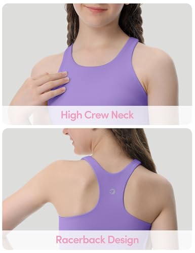 Image of Girls Tank Tops Double Lined Crop Tops for Kids High Crew Neck Racerback Basic Sleeveless Dance Top for Girls