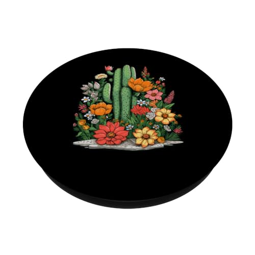 Saguaro Cactus Lover Gardening Succulent Art for Men Women PopSockets Swappable PopGrip, Black - Image 2
