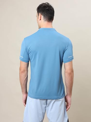 Image of TECHNOSPORT Men's Solid Slim Fit Polo Collar T-Shirt TECHNOCOOL+ Half Sleeve Button Polyester for Gym Running Workout UPF50+ Anti Odour