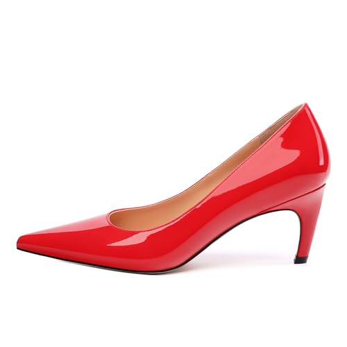 Women's Pumps, Pointed Toe Mid Heel Shoes for Women, Fashion Slip On Solid Patent Wedding Office Party Dressy Pumps2
