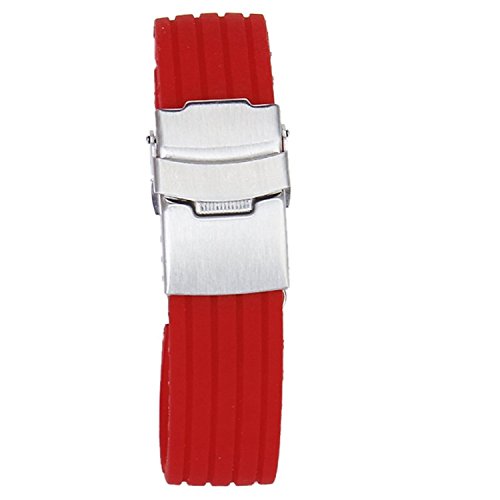 Preisvergleich Produktbild TOOGOO(R) Red Silicone Rubber Uhrenband Band Faltschliesse Wasserdicht 22mm