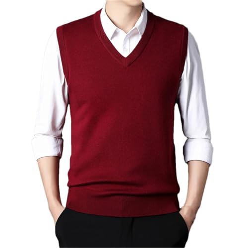 Men's Wool Knitted Sweater Vest Sleeveless Solid Color Pullover Business Casual Outwear Tops