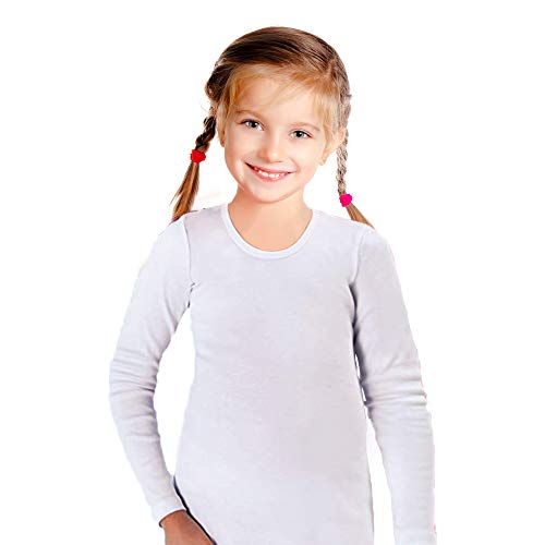 Brix Girls' Long Sleeve Tees - 4 -Pack Crew Neck Super Soft Cotton T Shirts. (White 4-Pack, 9-10 Years)4