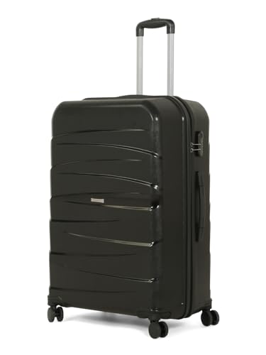 Image of Teakwood Medium Check in Size 8 Wheels Trolley Bag, Hard Cabin with Zipper Closure, Adjustable Push Button & TSA Lock System 360 Degree (Medium, Black)