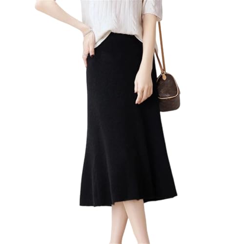 Women Autumn Winter Wool Skirt High Waist A-Line Slim Fishtail Knitted Long Skirt
