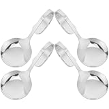 SECFOU 4 Cucharas de Acero Inoxidable Mango Curvo, Resistentes al Desgaste, para Servir Ensaladas y Aperitivos en Cocina, Hogar y Restaurantes, Utensilios para Comida Occidental