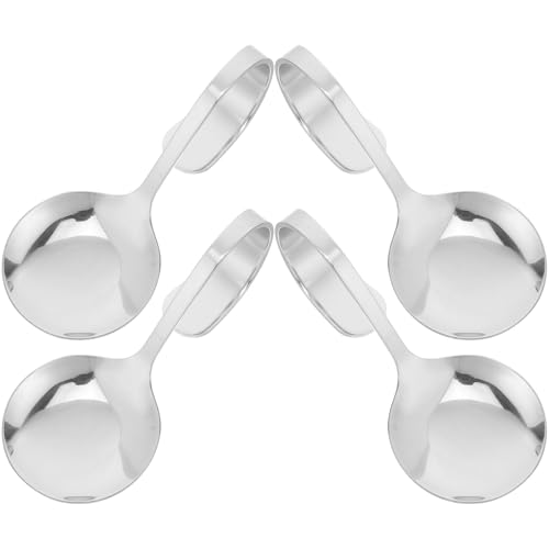 BESTOYARD 4 Cucharas de Acero Inoxidable Mango Doblado para Ensaladas y Postres, Diseño Único y Curvado, Ideales para Cocinas y Hogares