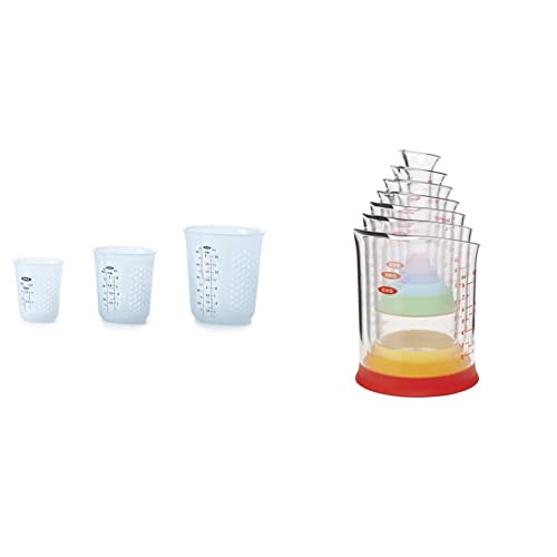OXO Good Grips 3 Piece Squeeze & Pour Silicone Measuring Cup Set (Blue) and OXO Good Grips 7-Piece Nesting Measuring Beaker Set