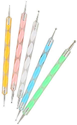 SHOPTERIAS 5 pcs Nail Art Dotting Marbleizing Tool Pen for Nail Decoration Stamping, Multicolor