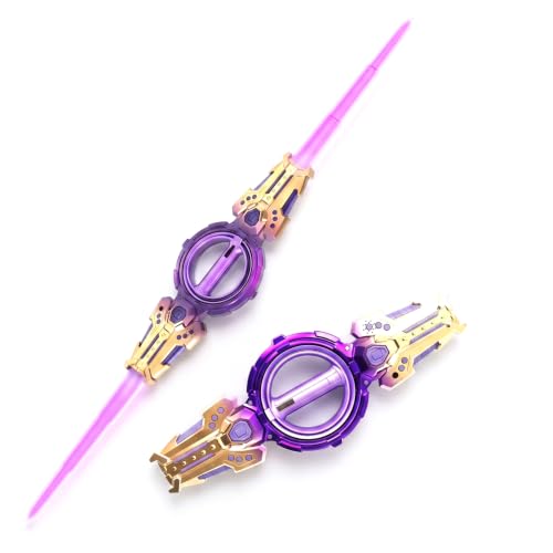 Monwssoe Sable de luz, Espada iluminada con Hoja retráctil de un botón y Mango Giratorio de 360°, Sable de luz con Sonido, Chispa y Luces de Colores – Púrpura