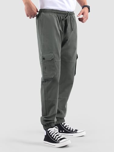 Image of Beyoung Cotton Regular Fit Heavy Gauge Cargo Joggers for Men | Ribbed Hem | Spacious Pockets | Track Pants | Elastic Waistband | Cargo for Men