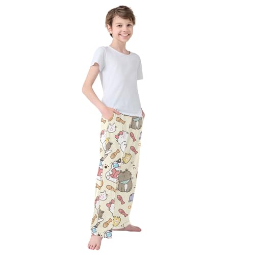 Boys' Pants Funny Cat Cute Long Bottoms Jogger Pants Elastic Waist Trousers with Pockets S-XL4