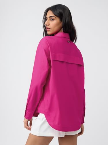 Image of The Souled Store Solids: Women and Girls Full Sleeves Spread Collar Solid Cotton Oversized Fit Lightweight Summer-Ready Casual Streetwear Boyfriend Shirt