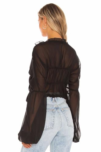 NIFTRIRY Crop Top Sheer See Through Tops for Women Long Puff Sleeve Chiffon Blouses for Women3