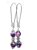 Pendientes de estilo vintage en jade natural morado, azul y blanco montados en aros elegantes en acero inoxidable