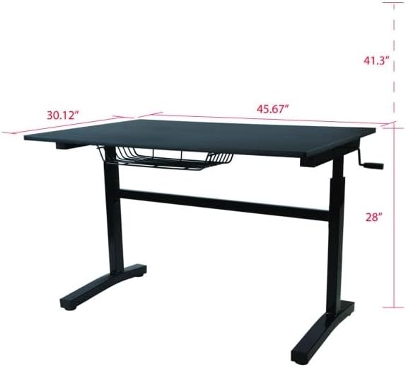 Miniatura 3 de UrbanPro Escritorio de pie de altura ajustable con manivela con cesta de cable de alambre en negro