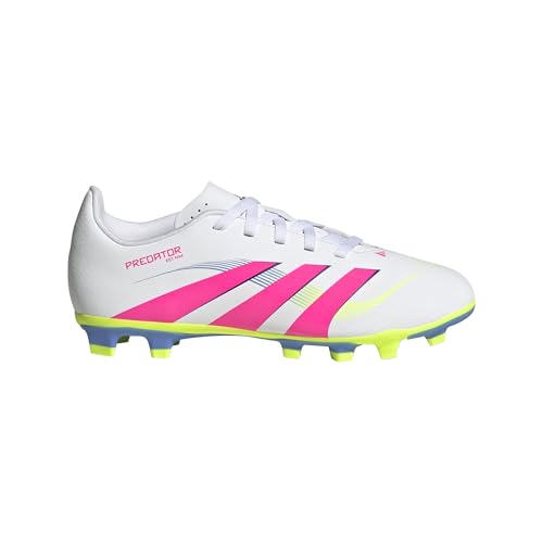 adidas Club Predator Firm Multi Ground Soccer Cleats (Little Big Kid) Sneaker, White/Lucid Pink/Lucid Lemon, 6 US Unisex