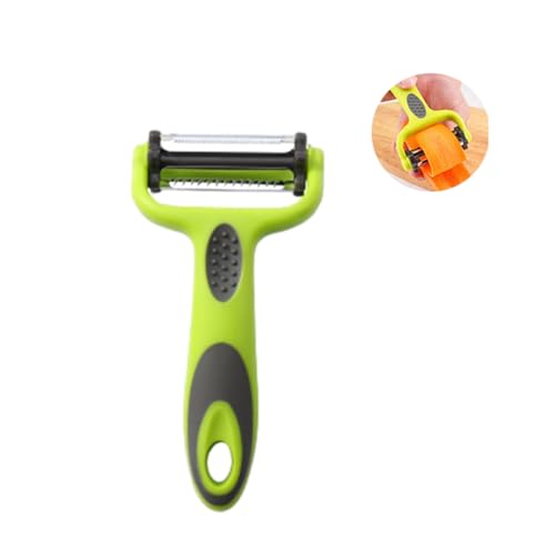 Votvlog Éplucheur Multifonctions, Econome Légumes Fruits en Acier Inoxydable 3 en 1, Eplucheur Droit Julienne Rotative Couteau Cuisine Universel avec Poignée Confortable Antidérapante – Vert