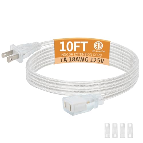 Haultop 1 Pack Clear Extension Cord, 10 Feet Male to Female Extension Cords, Clear Extension Cord...