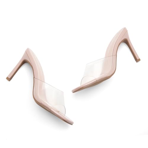 Shoe Land Melrose Women's High Heels Stiletto Heeled Slides, Square Open Toe One Band Slip-On Heeled Mules – Dressy Clear Heeled Sandals for Prom Party Wedding and Vacation4