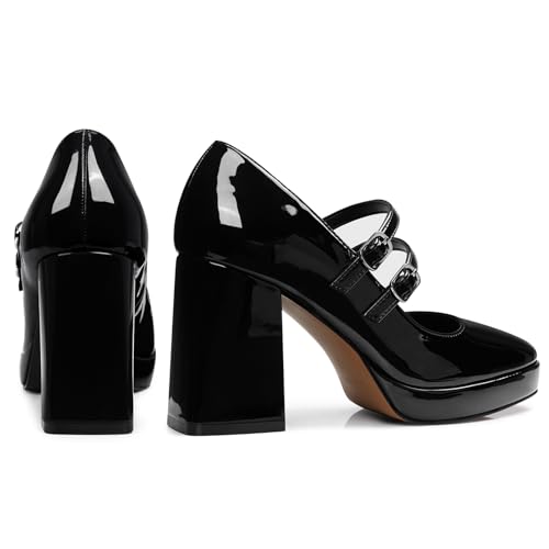 Women Mary Jane Shoes: Comfortable Closed Toe Chunky Heels, Dress Shoes Prom Graduation Formal Platform Pumps Black/Red Size 6-112