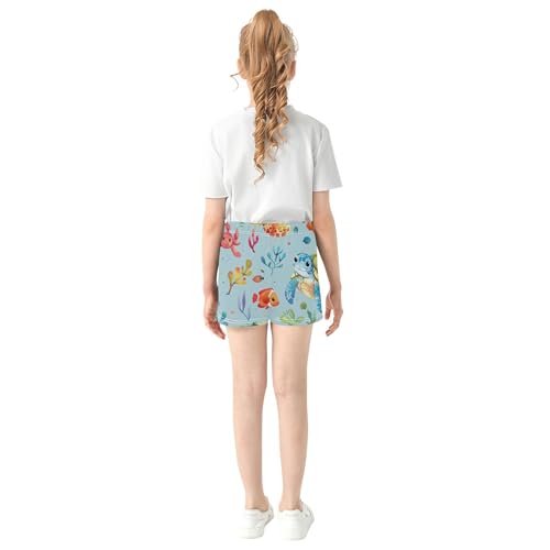 Girls Athletic Shorts Watercolor Sea Turtle Cute Casual Comfy Summer Activewear Youth Pajama Sleep Shorts, X-Small3