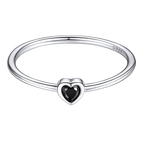 FOCALOOK 925 Silber Ehering Versprechen Ring für Damen Solitär Ring mit Schwarzen Herz Zirkonia Trauring Verlobungsring Schmuck für Geburtstag Größe 54 (17.2) Cover