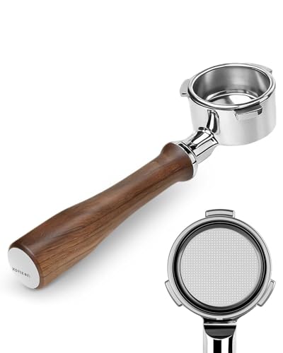 Image of Bottomless Portafilter 54mm for Breville Barista Express /Pro /Touch Walnut | Fits Breville 54mm Barista Express /Pro /Touch. Handcrafted American walnut handle. Bottomless for rich crema & shot monitoring