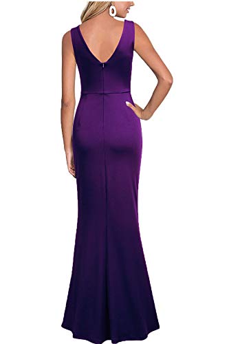 Woosea Women Sleeveless V Neck Split Evening Cocktail Long Dress Purple #TOP1