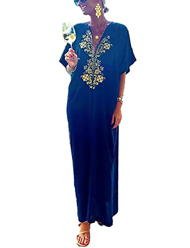 Bsubseach Robe Caftan col en V pour Femme Ample décontracté Caftan Plage Maillot de Bain Couvrir pour Maillots de Bain Bleu Marine Cover