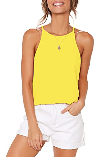 Loukeith Womens Shirts Halter Tank Tops Summer Sleeveless Workout Yoga Racerback Casual Spaghetti Strap Beach Tee Shirts Blouses Yellow L #TOP1
