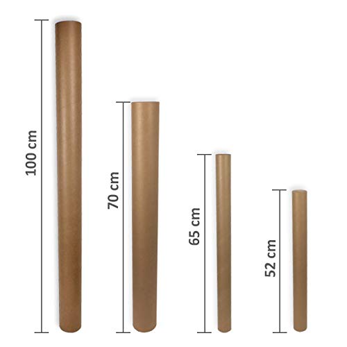 Pack 16 Tubos cartón marrón. Medidas 76 x 700 mm. Incluidas tapas de plástico blanco. Alta resistencia