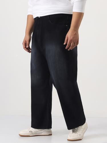 Image of Urbano Plus Men's Loose Baggy Fit Washed Denim Jeans Non-Stretchable