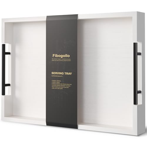 Fibogollo Bamboo Serving Tray with Metal Handles,17x12in Ottoman Decorative Trays