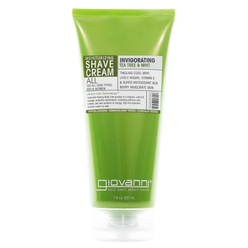 Giovanni Moisturizing Shave Cream, 7 Oz. - Invigorating Tea Tree & Mint Scented, Enriched With Jojoba, Vitamin E, Acai, Shea Butter Extract, Hyporallergic, For Men & Women, All Skin Types #TOP8