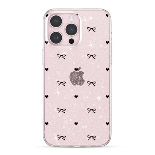 Coque iPhone 15 Pro noire pailletée souple anti-chocs avec nœud