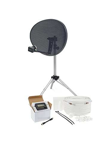 SSL Satellites Portable Satellite Zone 2 80cm RV Dish Kit Camping Tailgating with Quad Tripod & Sat Finder 20M RG6 White