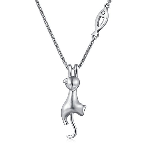 Cat Necklaces Cat Themed Necklace Cat Jewelry Necklace for Women Sterling Silver Cat Necklace/Cat Pendant Necklace,Hanging Silver Cat Necklace,Lucky Cat Necklace Lovely Kitty Cat Necklace
