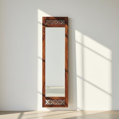 Image of APRODZ Floor Mirror Full Length with Solid Sheesham Wood Frame | Rectangular Standing Mirror for Bedroom Living Room Hallway and Dressing Area | Full Length Dressing Mirror, Provincial Teak