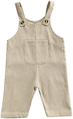 Newborn Baby Boy Girl Summer One Piece Button Suspender Overalls Jumpsuit Sleeveless Plain Romper Outfit Bib Pants (A-Khaki, 6-9 Months)